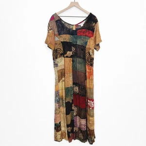 Vtg Patchwork Whimsigoth Dress Womens XL Maxi Beachy Coastal Festival Hippie Art - Picture 1 of 24