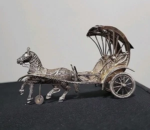 Antiguo carro de gobernadores de filigrana en miniatura plateado para caballos y buggy - Imagen 1 de 24
