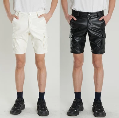 Pantalones Cortos Para Hombre Imitación Cuero Retro Carga Bolsillo Fiesta Motociclista PU Pantalones Cortos Verano Foto 1 de 4