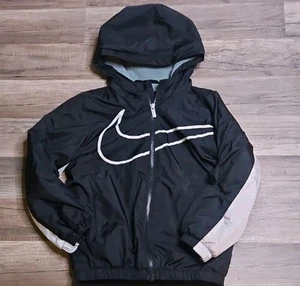 Nike Lightweight Fleece Lined Full Zip Hooded Jacket Boys Size 5-6 Black Logo - Picture 1 of 3
