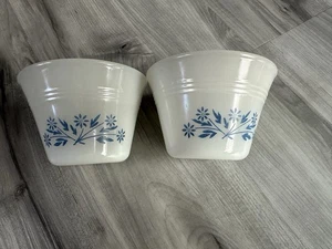 Vintage Dynaware Pyr-O-Rey Puddingbecher - 2er Set Milchglas blau geblümt - Bild 1 von 11