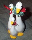 CHRISTMAS ORNAMENT ~ 3 PORCELAIN GEESE with a WREATH & RIBBONS *EUC