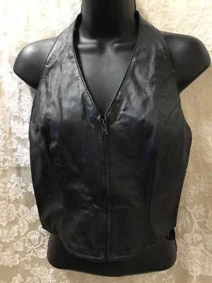 Wilsons Cuero Negro Cremallera Corsé Halter Motociclista Top Chaleco Talla M Hippie Festival Foto 1 de 4