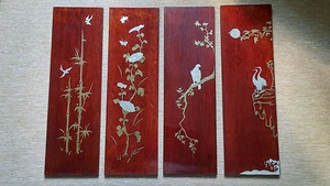 4 VINTAGE ORIENTALISCHE KUNST BILDER TAFELN HOLZ MIT METALLÜBERLAGE SCHÖN - Bild 1 von 5