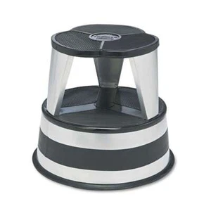 Cramer Kik-Step Steel Step Stool, 350 lb cap, 16" dia. x 14 1/4h, Silver - Picture 1 of 2