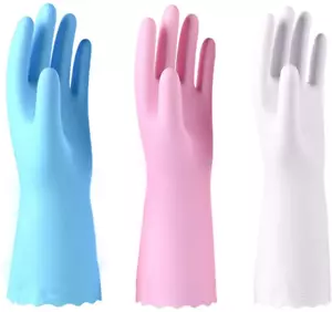 3 Pack Reusable Cleaning Gloves Latex Free, Dishwashing Gloves with Cotton Flock - Picture 1 of 7