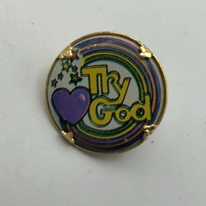 Prendedor sombrero solapa colorido estrellas corazón arco iris vintage TRY GOD - Imagen 1 de 12