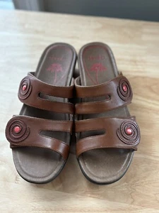 Dansko Sandals Dixie Slip On Slides Brown Leather Hook & Loop Womens 37 US 6.5 7 - Picture 1 of 7