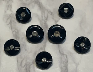 Vintage Rhinestone Black Plastic Buttons 98-16 - Picture 1 of 5