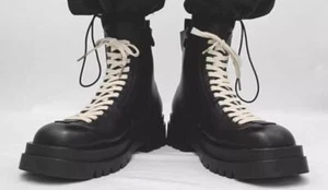 Herren Punk Runde Spitze Schnürung Leder Stiefeletten Plateau Western Reitschuhe - Bild 1 von 9