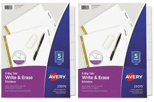 Avery Write & Erase Big Tab Paper Dividers, 5-Tab White Letter, 50% larger 2 Set - Picture 1 of 5