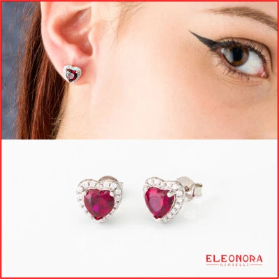 orecchini a cuore da donna in argento 925 lobo orecchino con pietra di zirconi e - Immagine 1 di 3