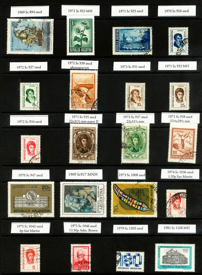 Sellos postales de Argentina Sc#894-1205, selección de 20 sellos, MH, MNH, usados Foto 1 de 1