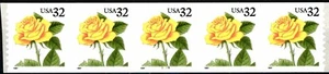 Yellow Rose Self-Adhesive 32 Cent 5 Coil Stamps PNC5 MNH Scott 3054 Plate #5555 - Picture 1 of 2
