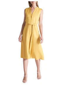 David Lawrence Silky Linen Honey Shirt Yellow Dress 10 - Picture 1 of 5