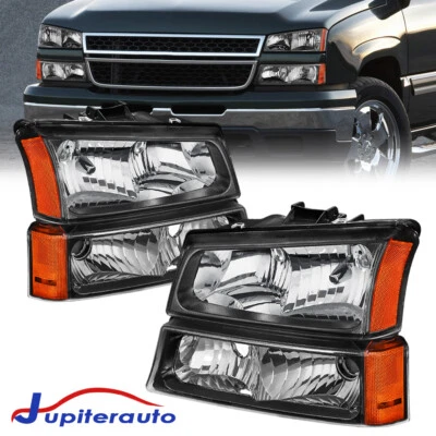 For 2003-2006 Chevrolet Silverado 1500 2500HD Black Headlights W/ Bumper Light - Image 1 of 4