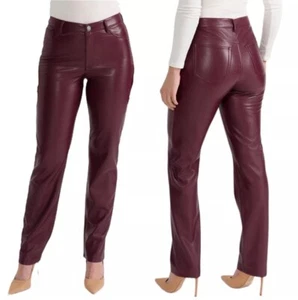Anthropologie Faux Leather Pants Size 10 Burgundy Straight Fit High Waisted NWT - Picture 1 of 17