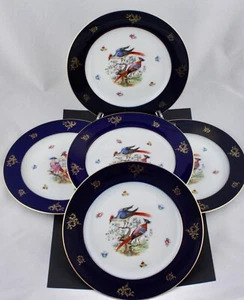 SET OF 5 BAVARIA BIRD OF PARADISE COBALT BLUE WITH GOLD DINNER PLATES - MINT - Picture 1 of 9
