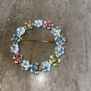 Vintage unsignierte Blumen Brosche/Anstecknadel mit Kristall Strass 1 1/2" rund - Bild 1 von 3