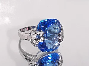 Anillo Kiam tono plata talla 6 con piedra azul retirado vintage - Imagen 1 de 9