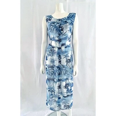 Vestido transparente floral azul vintage, vestido midi con botones, vestido tropical de verano L Foto 1 de 4