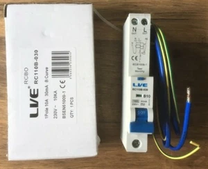 NEW LVE B10 10 AMP 30mA RC110B-030 SINGLE POLE RCBO CIRCUIT BREAKER - Picture 1 of 6