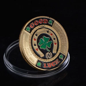 Gift Challenge Coin Collectible Medal Green Clover Good Luck Poker Chips Casino - Picture 1 of 11