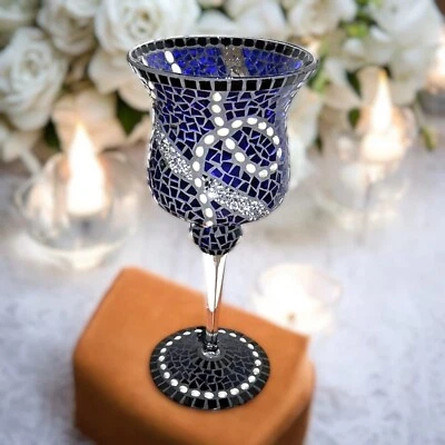 Mosaik Windlicht Perlentraum dunkelblau 39 cm hoch - handgemacht - Bild 1 von 4