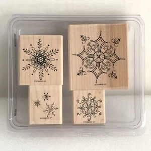Stampin Up Wood Rubber Stamps Serene Snowflakes Set Of 4 Shellis Signature - Picture 1 of 7