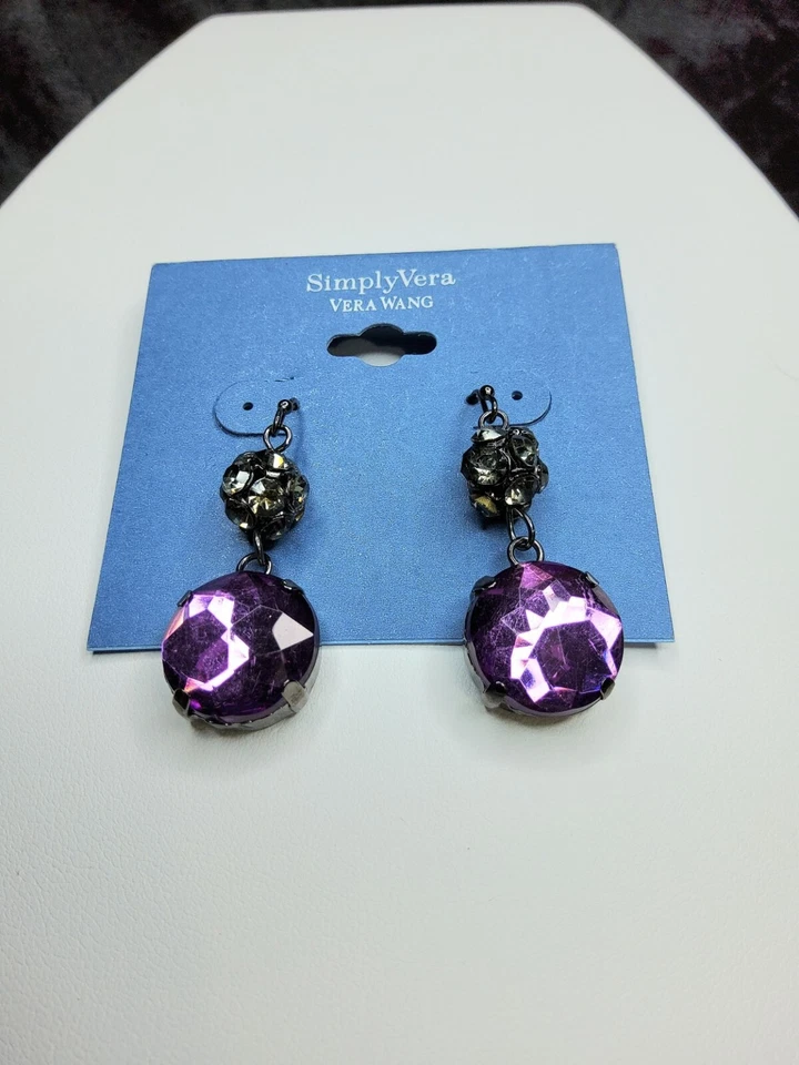 Pendientes colgantes Simply Vera Gunmetal, púrpura y cristal transparente, nuevos Foto 1 de 4