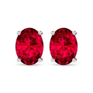 2 ct. Oval 4 Prong Genuine Ruby Stud Earrings in Sterling Silver - Picture 1 of 2