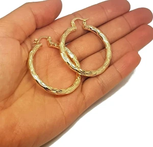 Round Hoop Creole  Earrings 40mm Hoops 18k Yellow Gold Filled Womens Earrings - Picture 1 of 6