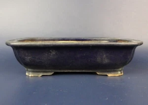 Japanese TOKONAME Bonsai pot HATTORI signed Navy glazed Rectangle w5.7" *784 6 - Picture 1 of 8