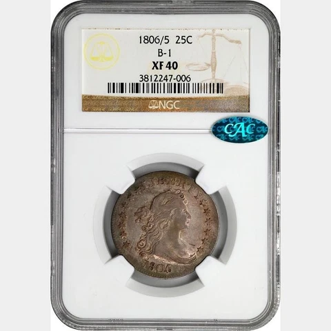 1806/5 25C Draped Bust Quarter NGC EF40 (CAC) Cover