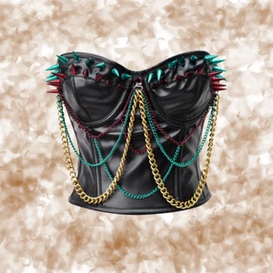 Corsé Steampunk de cuero negro gótico con cordones cintura entrenador top - Imagen 1 de 6