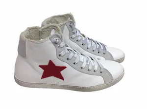 hohe Herrenschuhe Sneaker Leder eisweiß Via Condotti roter Stern Neu - Bild 1 von 6