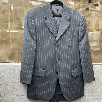 Jones New York Gray with White Pinstripe Wool Blend Men Suit 38S/29.5W - Image 1 of 4