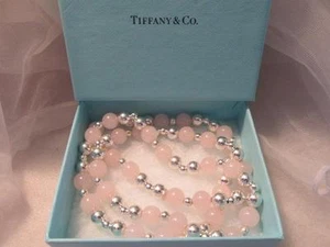 Vintage Tiffany & Co. 10mm Pink Rose Quartz & Sterling Silver Beads Necklace 30" - Picture 1 of 10