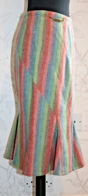 SONIA RYKIEL Skirt 100% Wool Herringbone Tweed Trumpet Red/Green/Blue FR38, W29" - Image 1 of 4