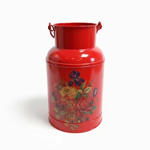 Milchkanne Schirmständer rot Blumen Alpen shabby H40 cm - Vintage Deko Retro - Bild 1 von 3