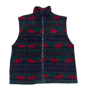 VTG Cityscape Men's Fleece Vest Full Zip Moose Alaska Aztec Christmas Canada L - Picture 1 of 10