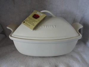 Le Creuset Stoneware Heritage Bianco 4,5 QT Girarrosto con Rivestimento Profondo NUOVO - Foto 1 di 7