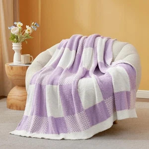 Snuggle Sac Checkered Blanket, Lilac Purple Throw Blanket (50" x 60") NewOpenBox - Picture 1 of 4