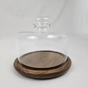 Vintage Gailstyn Sutton Handtuch Teak Glas Käse Kuppel Tablett 7,5" Cloche - Bild 1 von 12