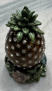 Portagioie Bejeweled Ananas Verde Cerniera Metallo Smaltato Strass 2” X2,75” - Foto 1 di 6