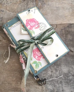 Cuaderno hecho a mano diario basura folio Shabby Chic floral rosa - Imagen 1 de 20