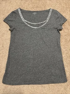 Ann Taylor LOFT paillettes maniche corte blusa donna taglia M pullover grigio - Foto 1 di 10