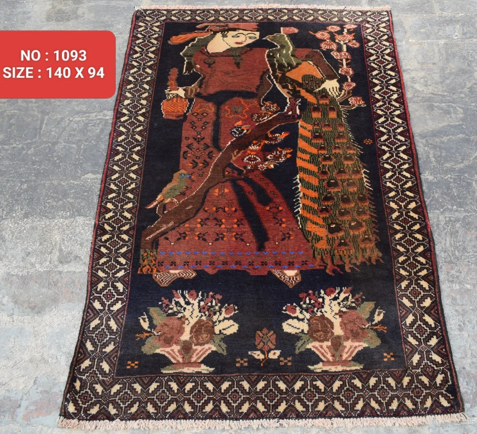 Alfombra de guerra afgana hecha a mano Nº 1093, alfombra antigua, alfombra NobleLady & Peacock, 5 x 3 pies Foto 1 de 1