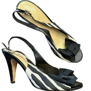 Kate Spade zebra heels shoes print sling back peep toe vintage made in Italy 8 - Picture 1 of 5