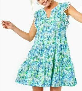LILLY PULITZER XL LACIE OUT TO PLAY BOMMEL STUFEN V-AUSSCHNITT SWING RÜSCHEN KLEID - Bild 1 von 5
